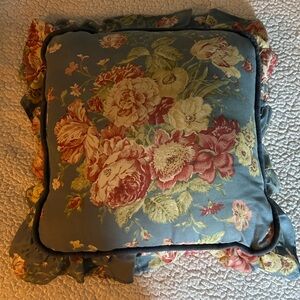 Floral Decorative Pillow with Ruffled Edges
